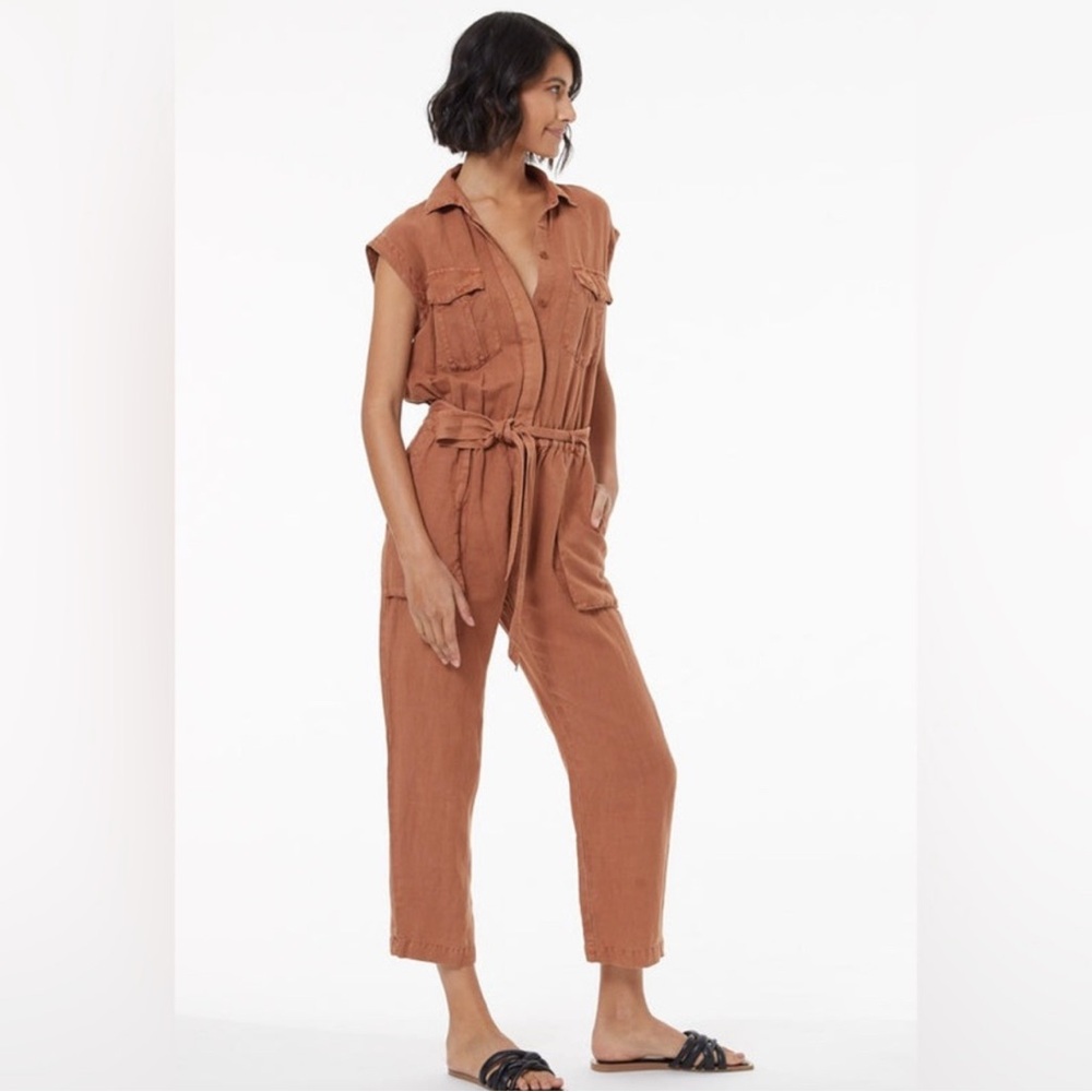 Young Fabulous & Broke Linen blend Cuba jumpsuit in Caramel